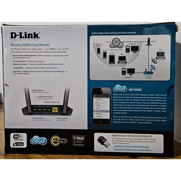 D-Link N300 DIR-605L 300 Mbps 4-Port 10/100 Wireless Router - Complete - Picture 4 of 9